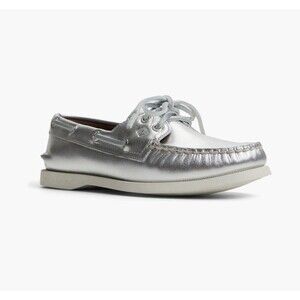 NEW Sperry Womens Size 10.5 Silver Leather Authentic Original Two-Eye Boat Shoe